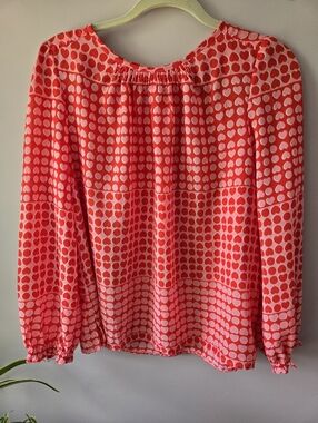 ❤️LOFT Red & Pink Heart Print Smocked Neck Blouse LP❤️❤️❤️